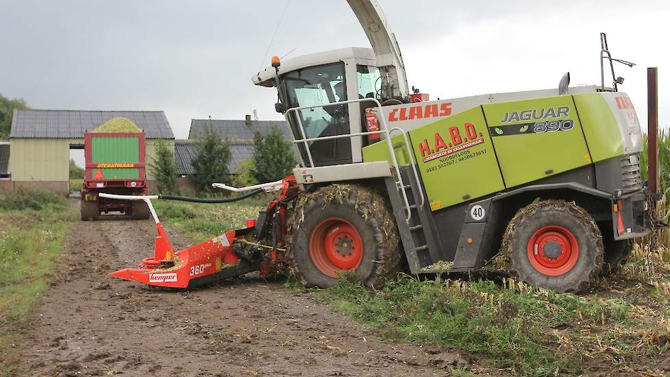 Erik Boom van Habo hakselt hier een perceel van 15 hectare. Het land is van het loonbedrijf en de maïs is gekocht door melkveehouder Anton Pelikaan.