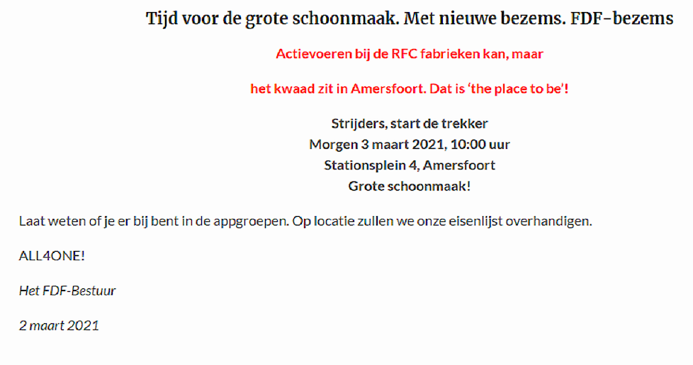 De aankondiging van FDF op de website.